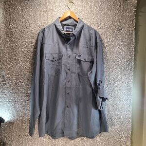 Wrangler Snap Shirt Mens XXL Vented Long Sleeve Button Up Gray Roll Tab Sleeve